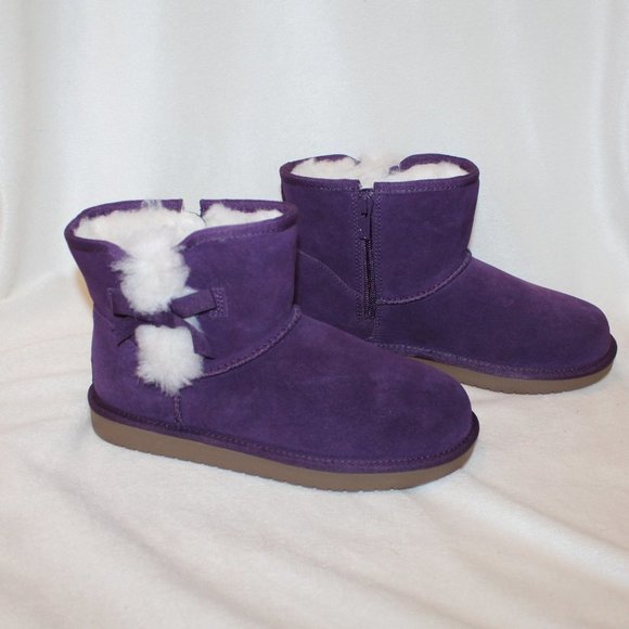 NIB UGG KOOLABURRA GIRL'S SUEDE FUR LINED MINI BOW BOOTS PURPLE - Picture 3 of 7